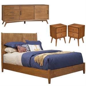 Home Square 4 Piece Set with TV Console King Wood Panel Bed & Nightstand