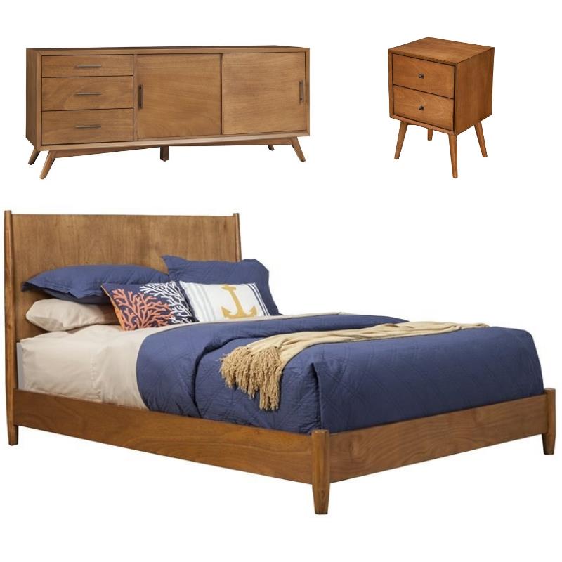 Home Square 3 Piece Set with TV Console Full Size Panel Bed & Nightstand