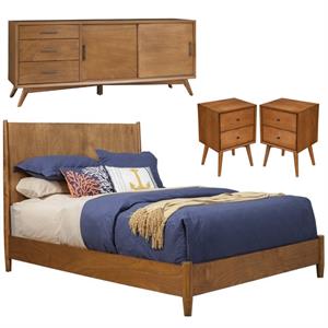 Home Square 4 Piece Set with TV Console Full Size Panel Bed & Nightstand