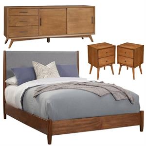 Home Square 4 Piece Set with Large TV Console Queen Panel Bed & Nightstand
