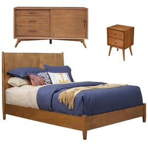 Home Square 3 Piece Set with Small TV Console King Wood Panel Bed & Nightstand