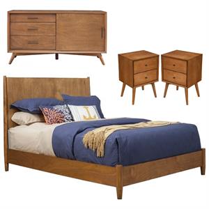 Home Square 4 Piece Set with Small TV Console King Wood Panel Bed & Nightstand
