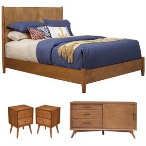 Home Square 4 Piece Set with Small TV Console Full Size Panel Bed & Nightstand