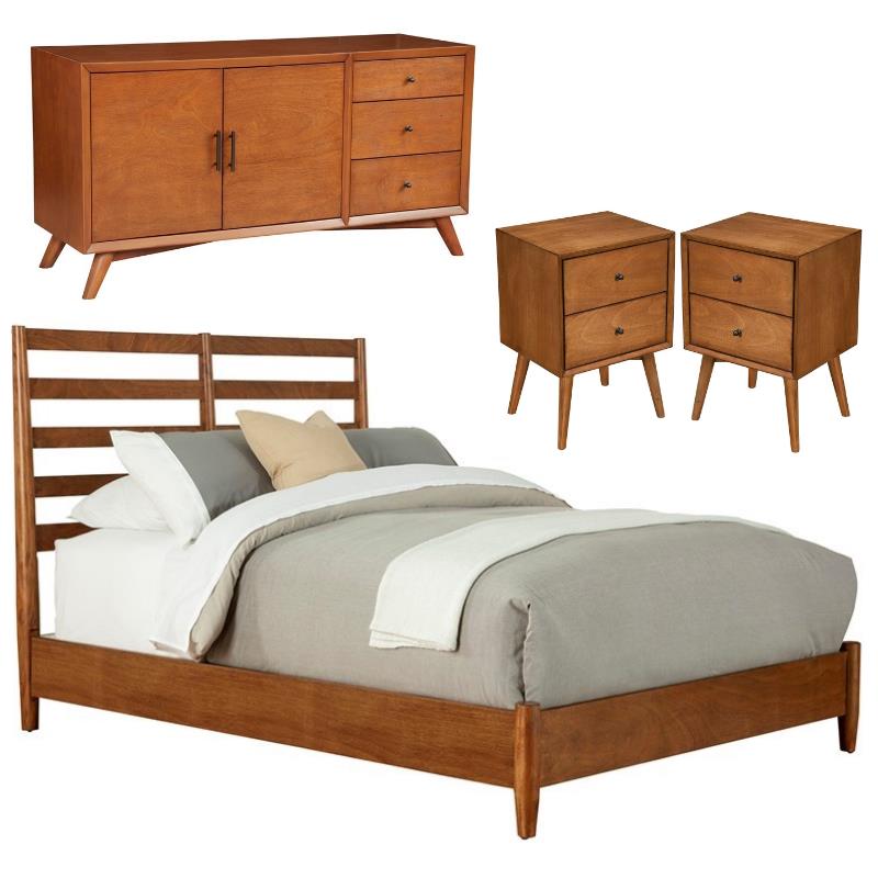 Home Square 4 Piece Furniture Set with Sideboard Full Wood Bed and Nightstand