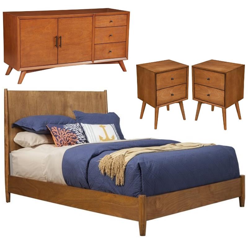 Home Square 4 Piece Set with Sideboard Full Size Panel Bed & Nightstand