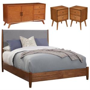 Home Square 4 Piece Set with Sideboard Queen Panel Bed & 2-Drawer Nightstand