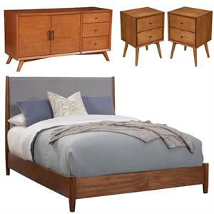 Home Square 4 Piece Set with Sideboard California King Panel Bed & Nightstand