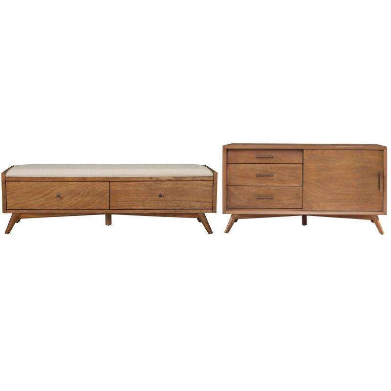 Home Square 2 Piece Furniture Set with Bedroom Bench and Small Wood TV Console