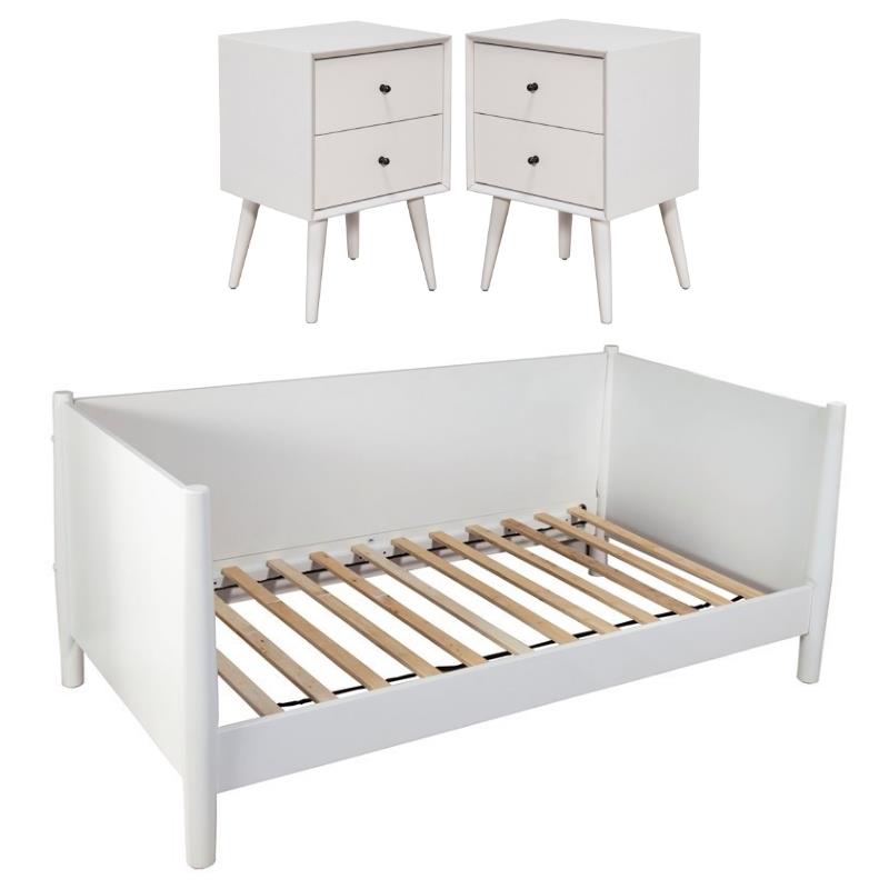 Home Square 3 Piece Set with 2-Drawer Nightstand and Twin Size Day Bed in White