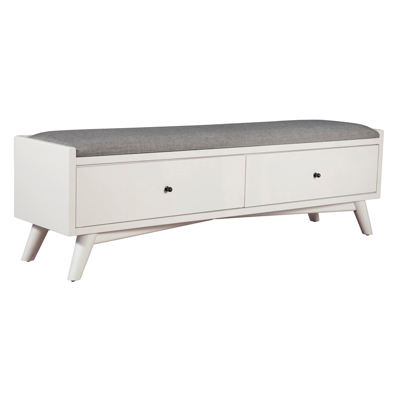 Home Square 2 Piece Set with Wood Bench and Large Wood Bar Cabinet in White