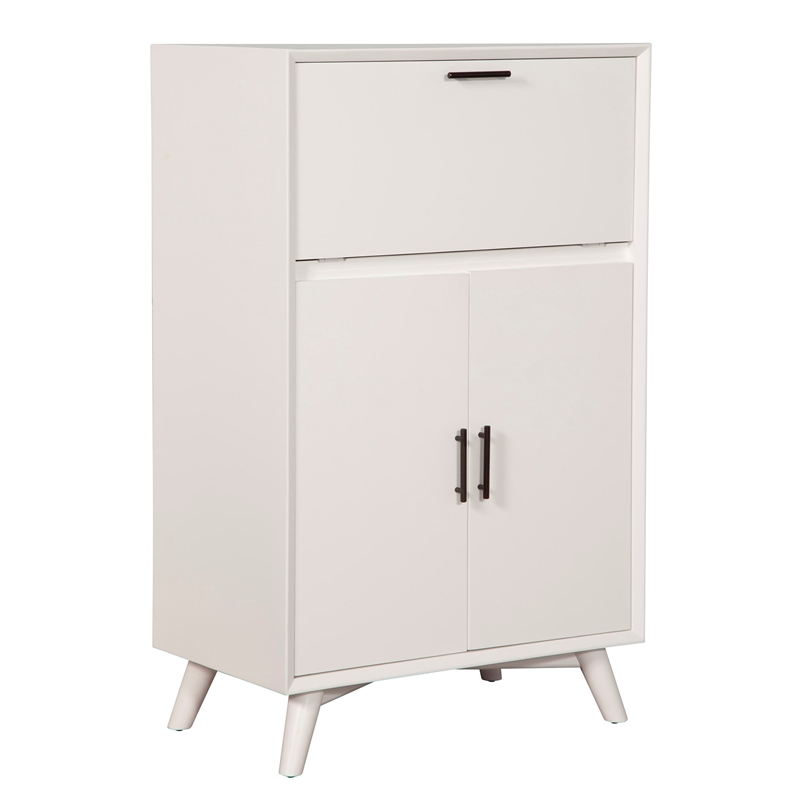 Home Square 2 Piece Set with Wood Bench and Large Wood Bar Cabinet in White