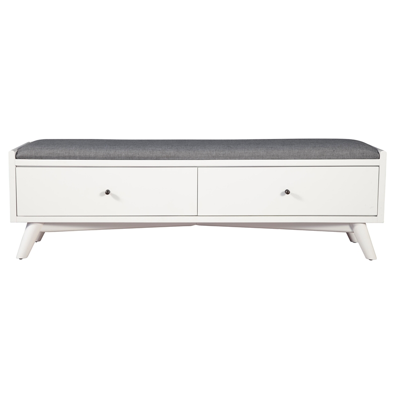 Home Square 2 Piece Set with Wood Bench and Large Wood Bar Cabinet in White