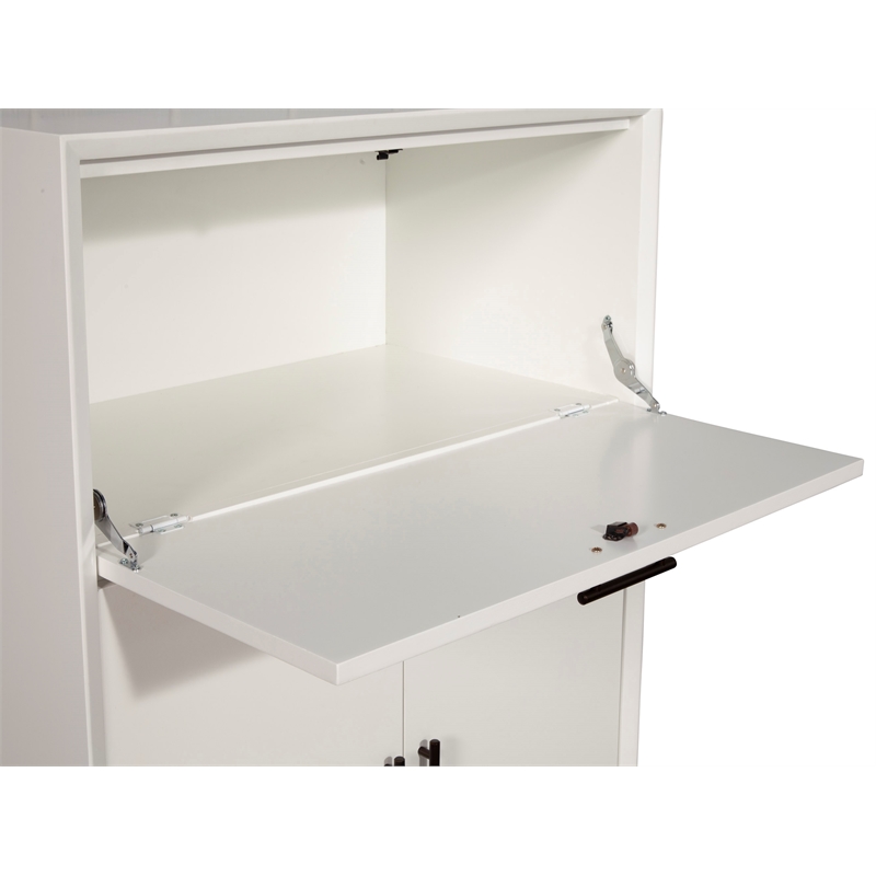 Home Square 2 Piece Set with Wood Bench and Large Wood Bar Cabinet in White