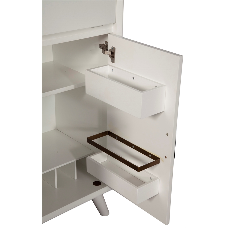 Home Square 2 Piece Set with Wood Bench and Large Wood Bar Cabinet in White