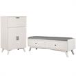 Home Square 2 Piece Set with Wood Bench and Large Wood Bar Cabinet in White