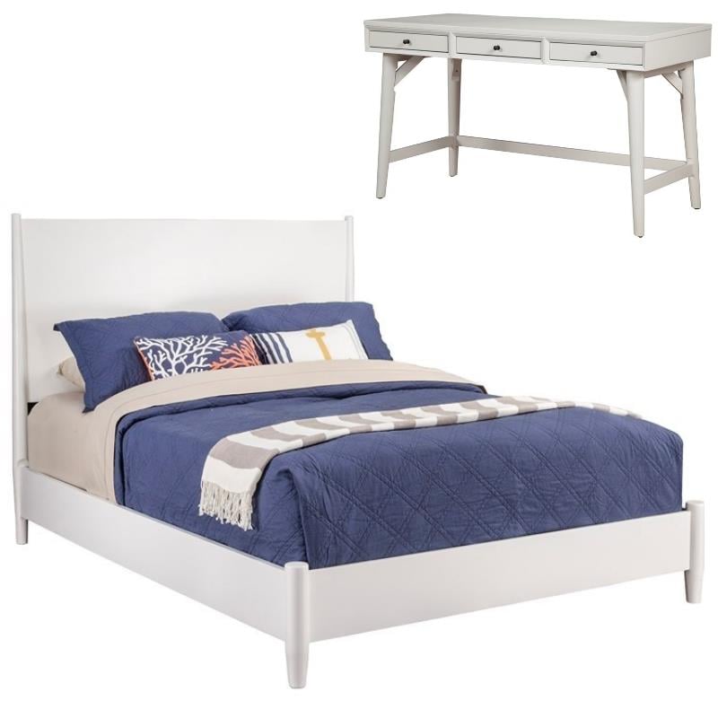 Home Square 2 Piece Furniture Set with Queen Panel Bed & 3-Drawer Desk in White