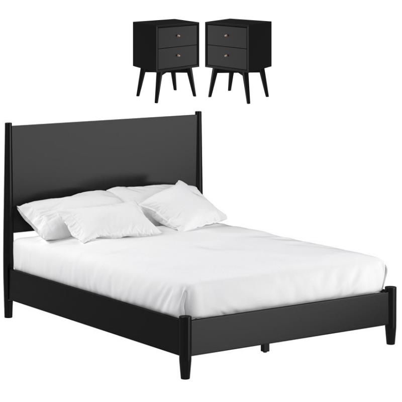 Home Square 3 Piece Set with Full Size Panel Bed & 2-Drawer Nightstand in Black