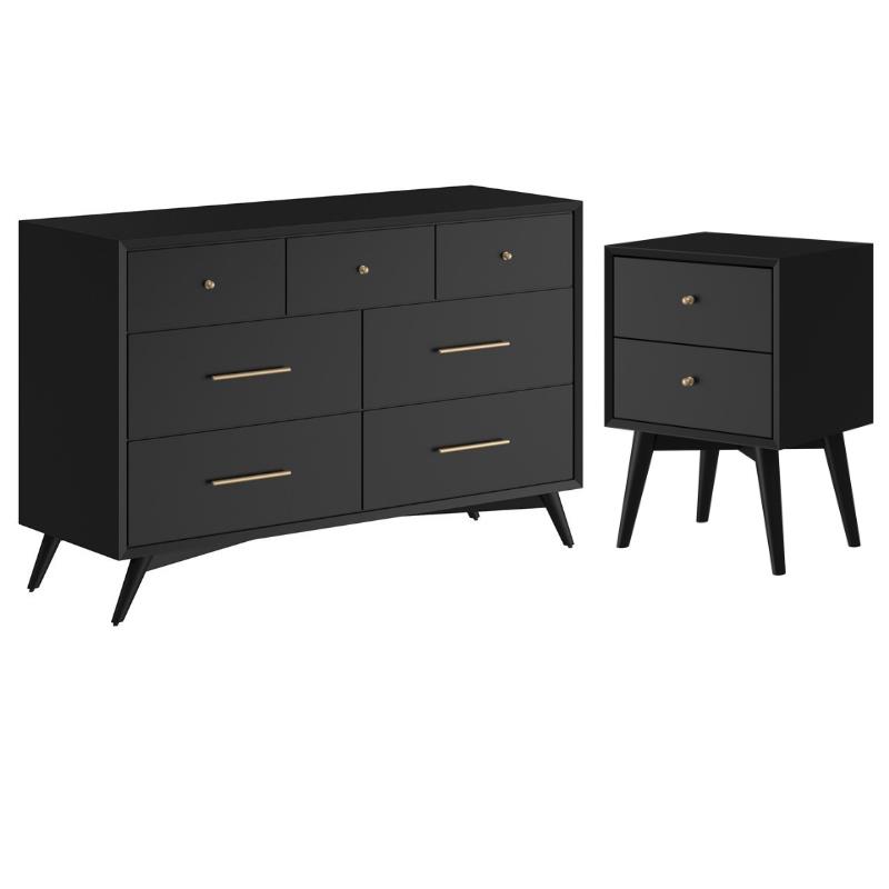 Home Square 2 Piece Set with 2-Drawer Nightstand & 7-Drawer Dresser in Black