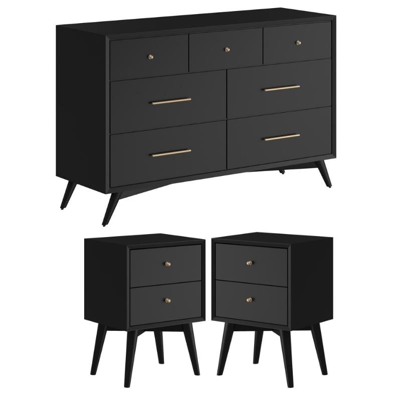 Home Square 3 Piece Set with 2-Drawer Nightstand & 7-Drawer Dresser in Black