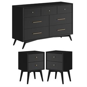 home square 3 piece set with 2-drawer nightstand & 7-drawer dresser in black