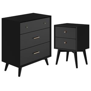 Home Square 2 Piece Set with 2-Drawer Nightstand & 3-Drawer Small Chest in Black