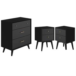 Home Square 3 Piece Set with 2-Drawer Nightstand & 3-Drawer Small Chest in Black