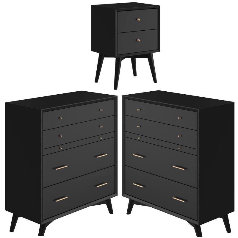 Home Square 3 Piece Set with 2-Drawer Nightstand & 4-Drawer Multifunction Chest