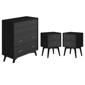 home square 3 piece set with 2-drawer nightstand & multifunction chest in black