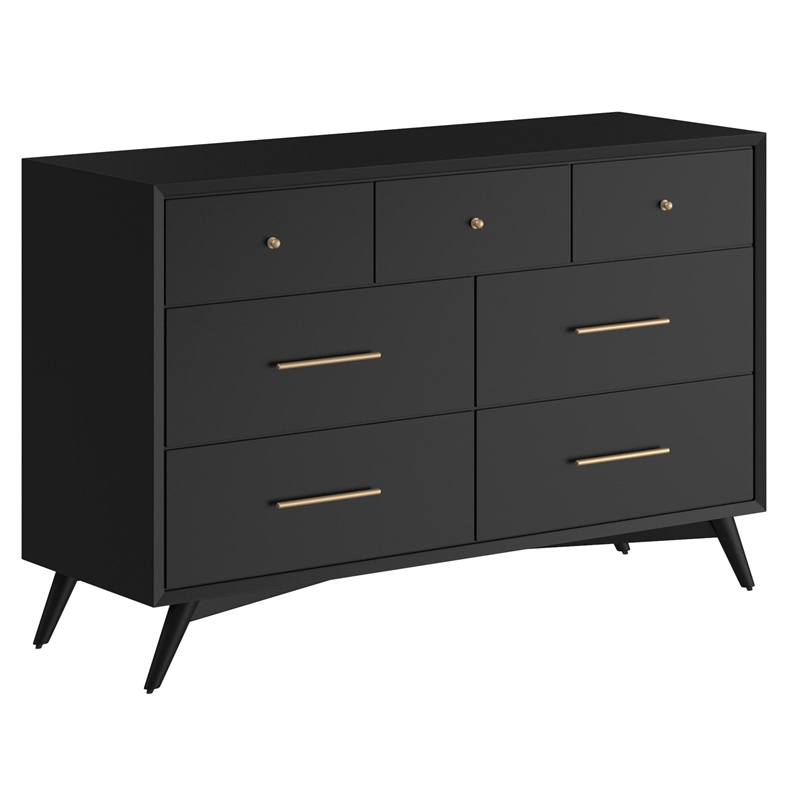 Home Square 2 Piece Set with 7-Drawer Dresser & Large Wood TV Console in Black
