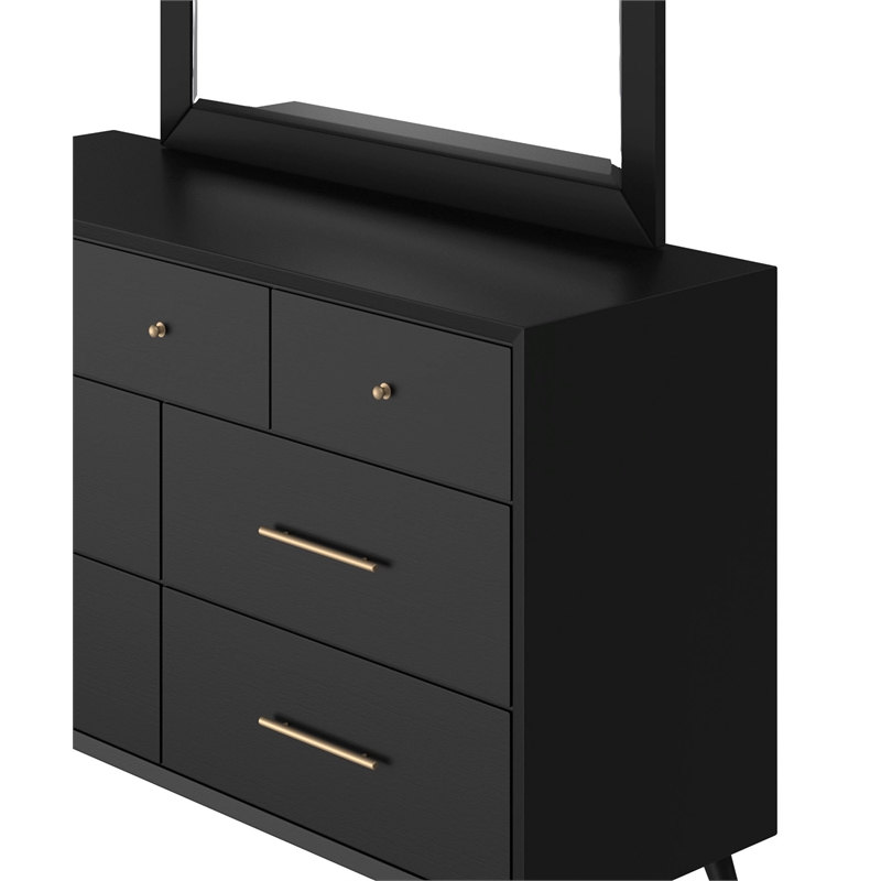 Home Square 2 Piece Set with 7-Drawer Dresser & Large Wood TV Console in Black