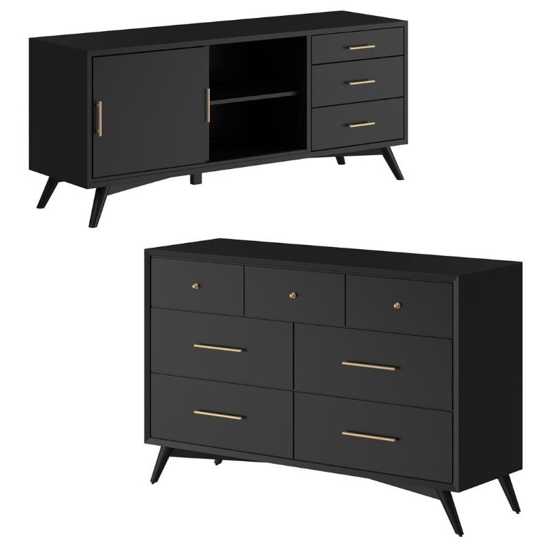 Home Square 2 Piece Set with 7-Drawer Dresser & Large Wood TV Console in Black