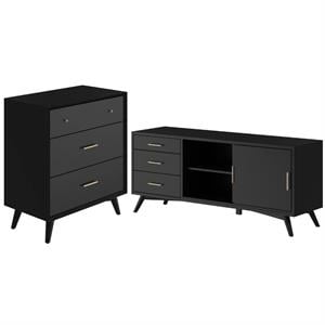 Home Square 2 Piece Set with 3-Drawer Small Chest and TV Console in Black