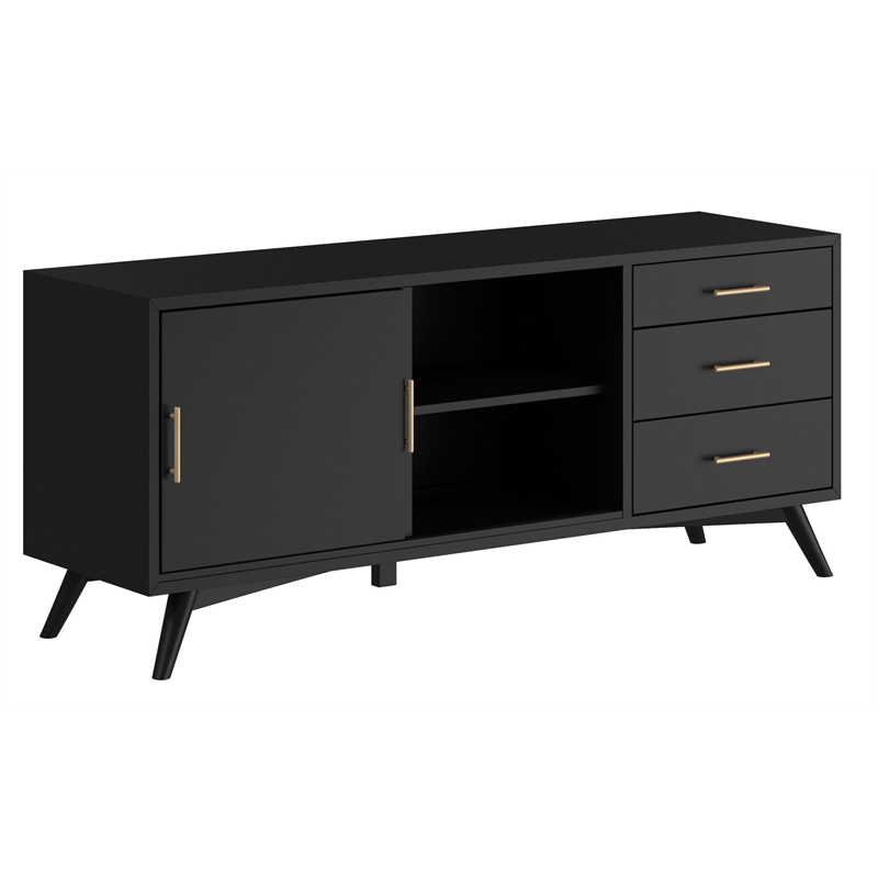 Home Square 2 Piece Set with TV Console and Multifunction Chest in Black