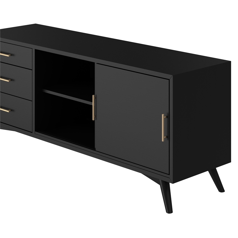 Home Square 2 Piece Set with TV Console and Multifunction Chest in Black