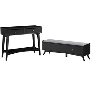 home square 2 piece furniture set with wood bench and console table in black