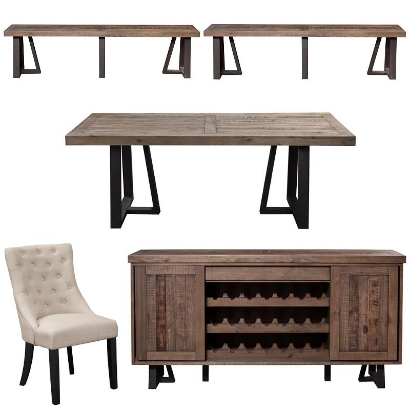 Home Square 5 Piece Set with Dining Table Side Chairs 2-Bench & Sideboard