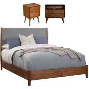Home Square 3 Piece Set with Large Nightstand King Wood Panel Bed & Nightstand
