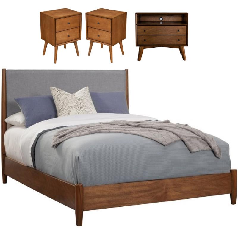 Home Square 4 Piece Set with Large Nightstand King Wood Panel Bed & Nightstand