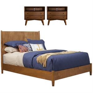 Home Square 3 Piece Set with Queen Wood Panel Bed and 2-Drawer Nightstand