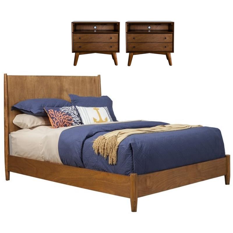 Home Square 3 Piece Set with Standard King Wood Panel Bed and Nightstand