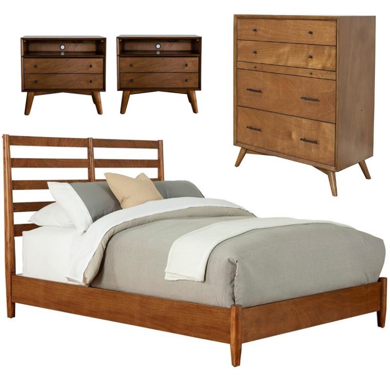 Home Square 4 Piece Set with Chest Full Wood Bed and 2-Drawer Nightstand