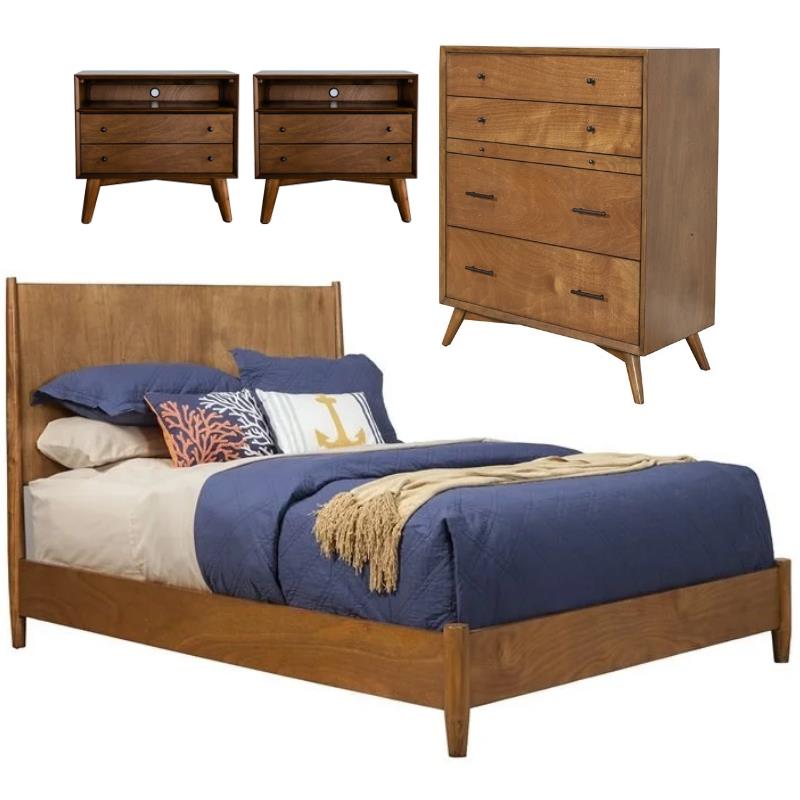 Home Square 4 Piece Set with Chest Queen Wood Panel Bed and 2-Drawer Nightstand