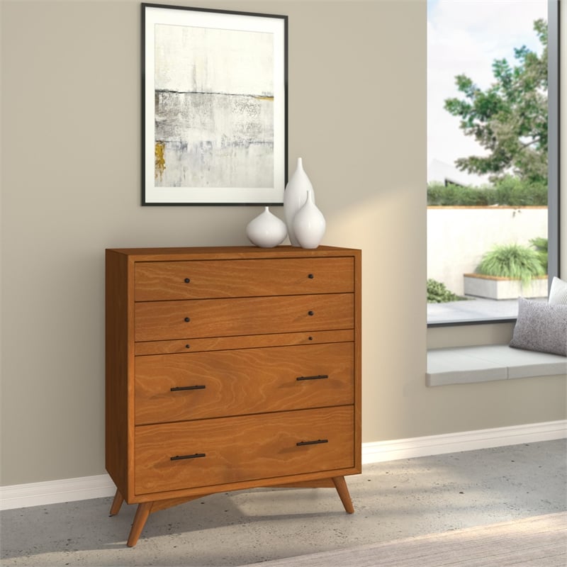 Home Square 4 Piece Set with Chest California King Wood Panel Bed and Nightstand