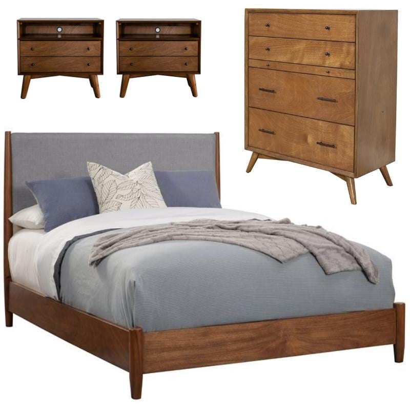 Home Square 4 Piece Set with Chest California King Wood Panel Bed and Nightstand