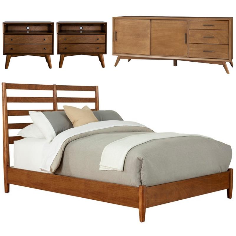 Home Square 4 Piece Furniture Set with TV Console Full Wood Bed and Nightstand