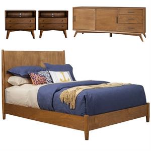 Home Square 4 Piece Set with TV Console Queen Panel Bed & Large Nightstand