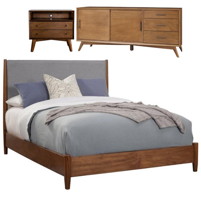 Home Square 3 Piece Set with TV Console California King Panel Bed and Nightstand