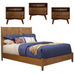 Home Square 4 Piece Furniture Set with Full Size Panel Bed and 3 Nightstands