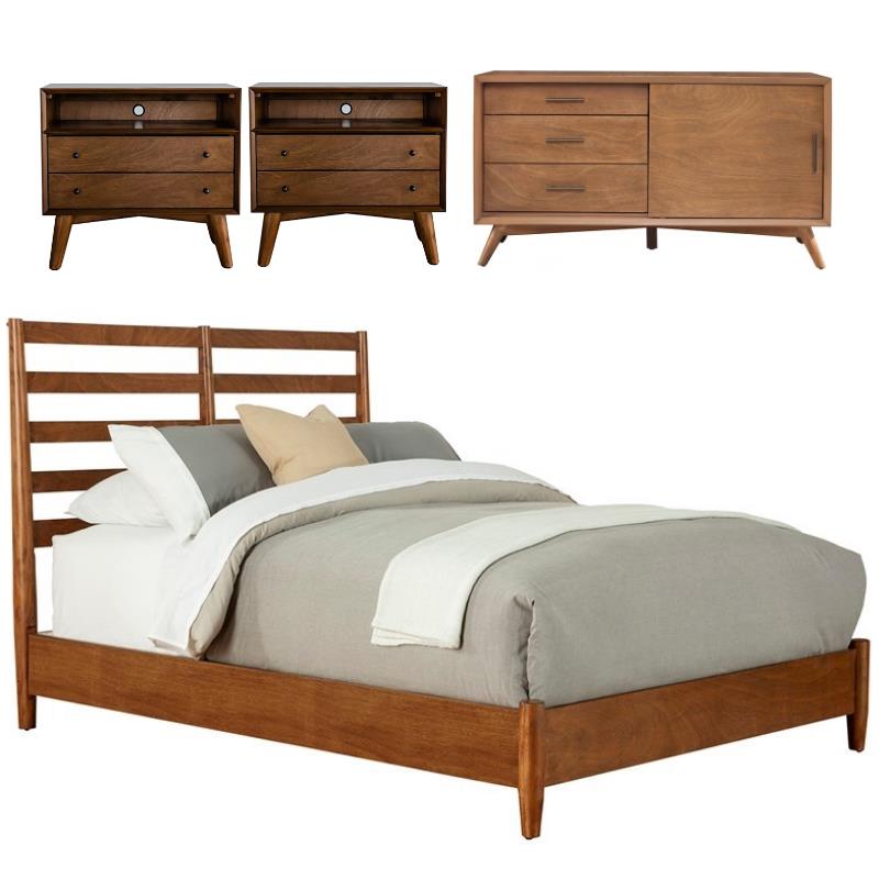 Home Square 4 Piece Set with TV Console Standard King Panel Bed and Nightstand