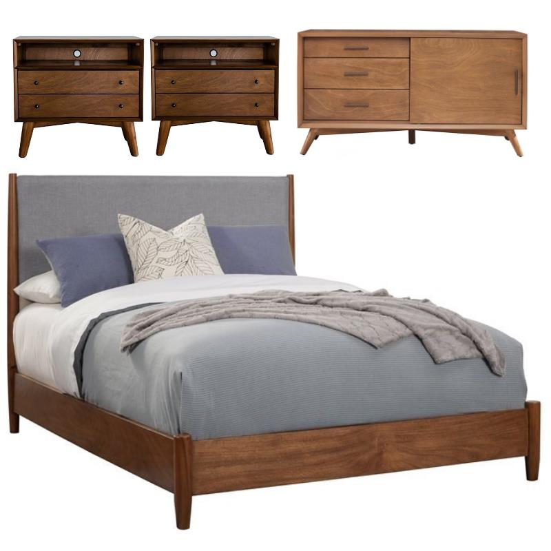 Home Square 4 Piece Set with Small TV Console Queen Panel Bed & 2 Nightstands
